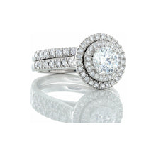Load image into Gallery viewer, 1.50ctw Round Solitaire Double Halo with Pave Set Shoulders 14k White Gold
