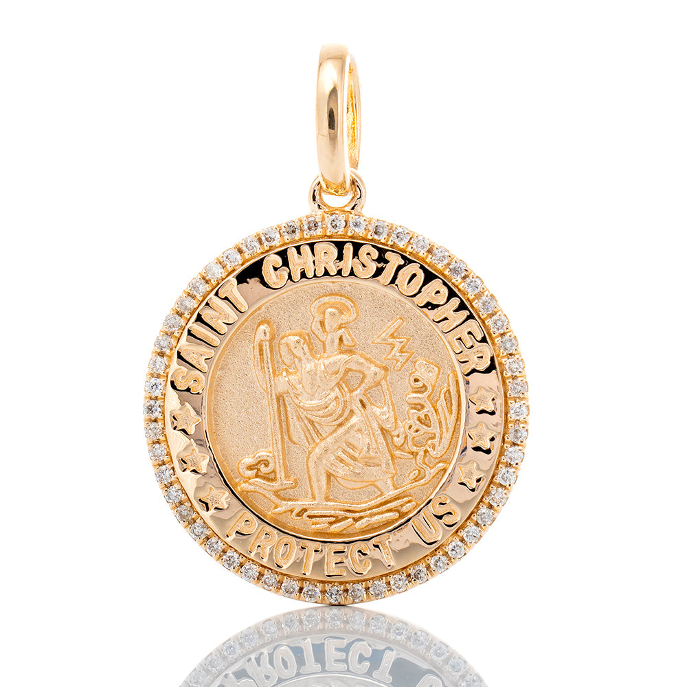 0.15ctw Saint. Christopher Round Medallion with Diamond Border