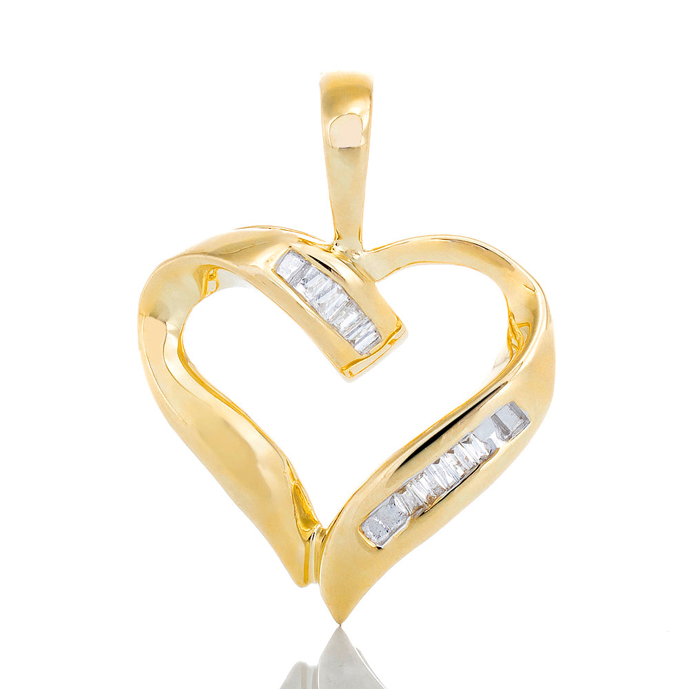 0.05ctw Open Heart with Channel Set Baguette Cut Diamonds 10k Gold