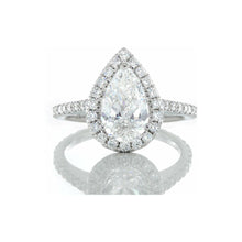 Load image into Gallery viewer, GIA 1.40ctw Pear Cut Solitaire with Pave Set Halo &amp; Shoulders 18k White Gold
