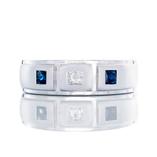 Load image into Gallery viewer, 0.20ctw Princess Cut Blue Sapphire &amp; Diamond Band with Satin Finishing 10k White Gold
