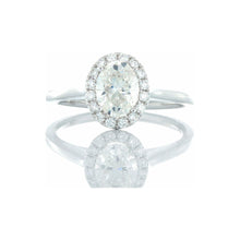 Load image into Gallery viewer, 0.95ctw Oval Solitaire with Halo &amp; High Polishes Shoulders 18k White Gold
