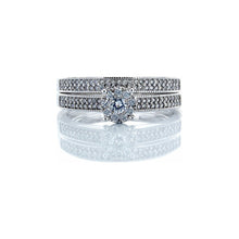 Load image into Gallery viewer, 0.50ctw Round Imperial Cluster with Two Row Pave Shoulders &amp; Band Bridal Set 14k White Gold
