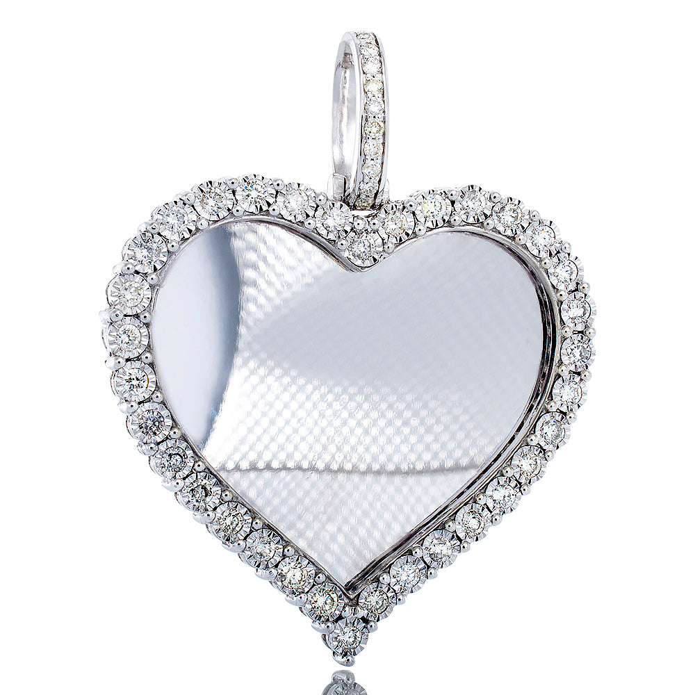 0.65ctw Heart Memory Pendant with Illusion Set Diamond Border 10k White Gold