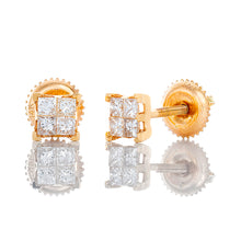 Load image into Gallery viewer, 0.45ctw Princess Cut Invisible Set Quad Diamond Studs 14k Gold
