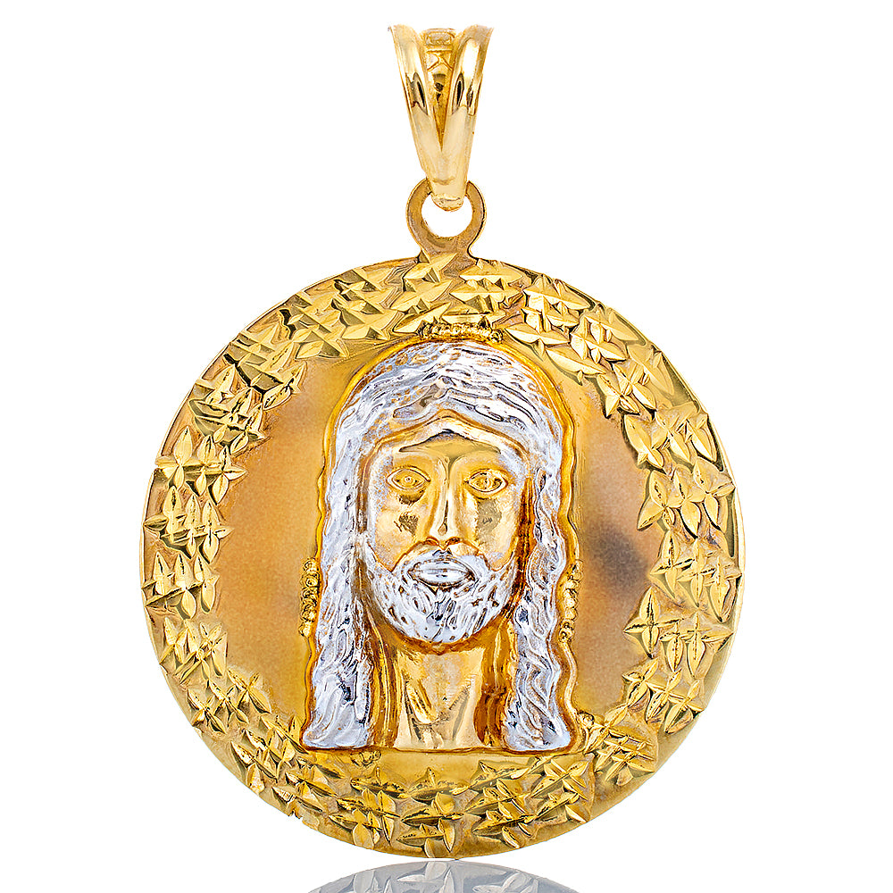 Round Jesus Medallion with Diamond Cut Edges