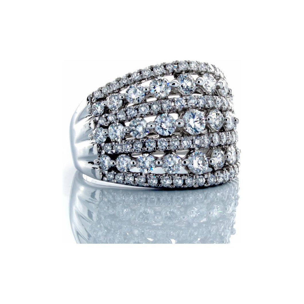2.00ctw Alternating Larger Three Row Shared Prong Set Rows with Four Row Diamond Pave 14kt White Gold