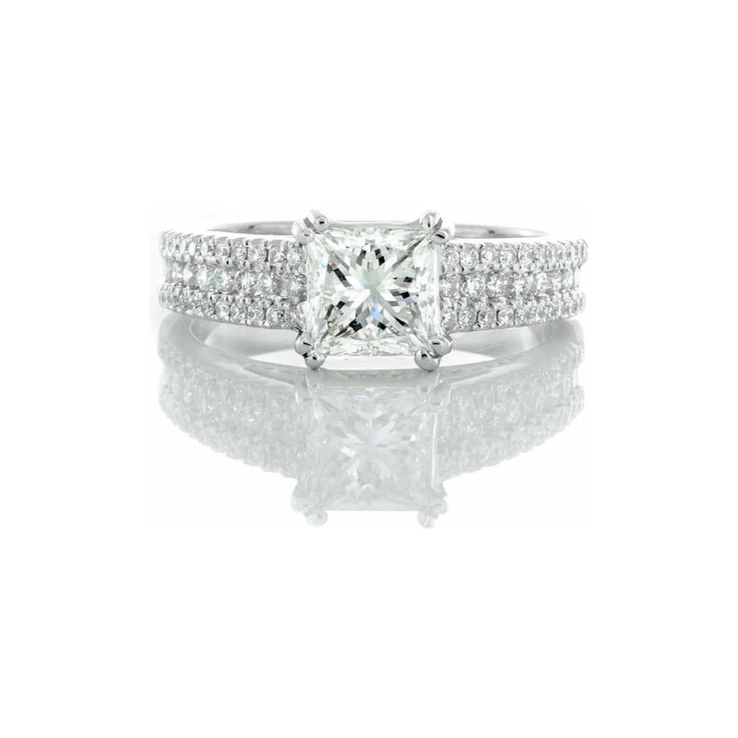 1.46ctw Princess Cut Solitaire with Three Row Channel & Prong Set Shoulders 14k White Gold