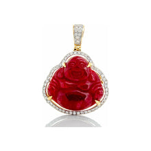 Load image into Gallery viewer, 0.50ctw Small Red Jade Buddha with Diamond Frame 10k Gold

