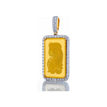 Load image into Gallery viewer, Solid 24kt 5 Gram Pamp Suisse Gold Bar with 1.00ctw Diamond Frame 14k Gold
