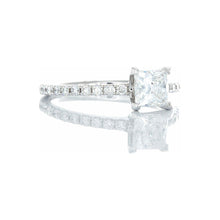 Load image into Gallery viewer, 1.57ctw Princess Cut Solitaire Diamond Pave Shoulders 18k White Gold
