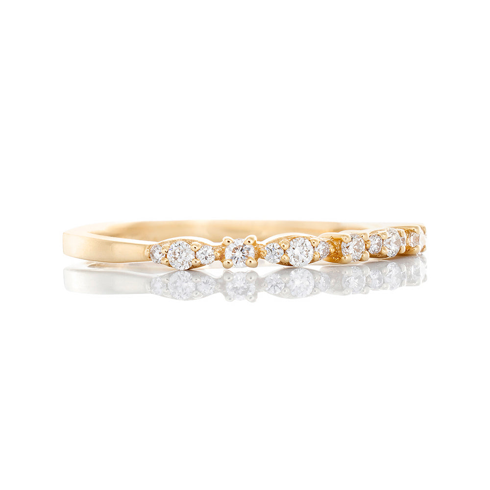 0.15ctw 3/1 Alternating Three Diamond Marquise and Four Prong Solitaire Diamond Stackable Bands 14k Gold