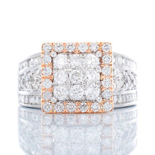 Load image into Gallery viewer, 1.50ctw Raised Rose &amp; White Gold Princess Top with Three Row Diamond Shoulders
