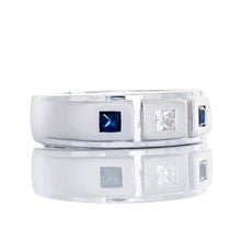 Load image into Gallery viewer, 0.20ctw Princess Cut Blue Sapphire &amp; Diamond Band with Satin Finishing 10k White Gold
