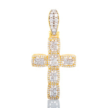 Load image into Gallery viewer, 1.05ctw Diamond Cross Round &amp; Baguette Clusters with Open Halo
