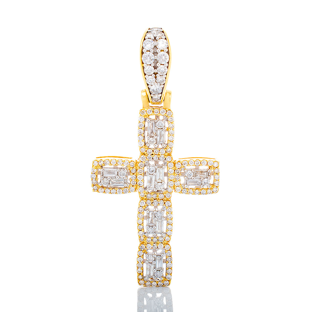 1.05ctw Diamond Cross Round & Baguette Clusters with Open Halo