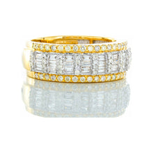 Load image into Gallery viewer, 2.00ctw Three Row Diamond Band Alternating Baguette &amp; Round Vertical Set Center 10k Gold
