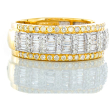 Load image into Gallery viewer, 1.65ctw Raised Four Row Baguette and Round cut Vertical Set Diamond Band
