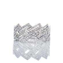 Load image into Gallery viewer, 0.90ctw Square Cuban Link Ring with Baguette &amp; Round Cut Diamonds
