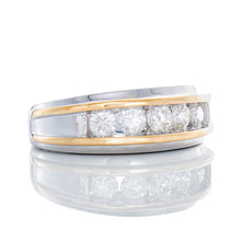 Load image into Gallery viewer, 1.00ctw Five Diamond Channel Set Band Raised Yellow Gold Accents 10k White Gold
