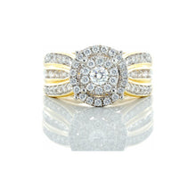 Load image into Gallery viewer, 1.00ctw Round Imperial Cluster with Halo Three Row Prong &amp; Channel Set Shoulders 10k Gold
