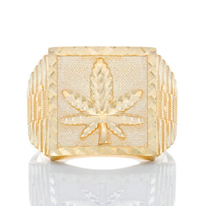 Marijuana Ring With Diamond Cut Finishing