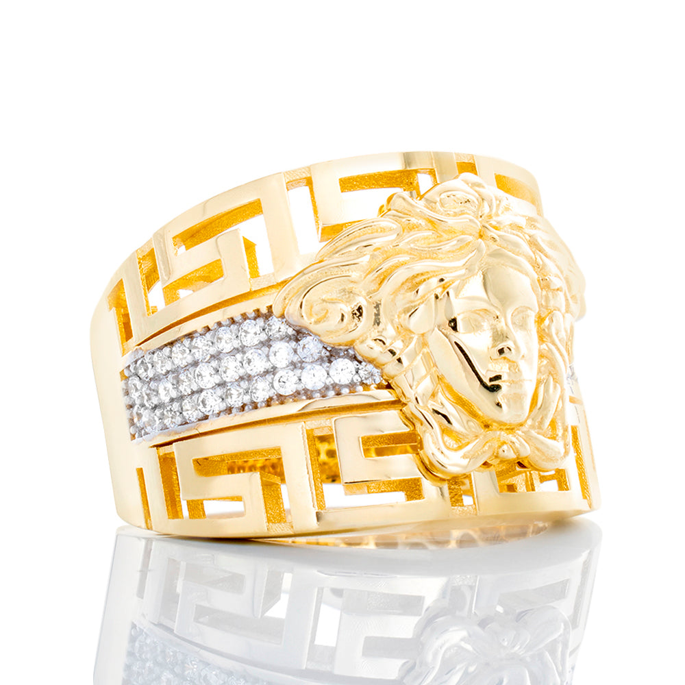 Wide Medusa with Greek Key Cut Out Sides and CZ Center Ring