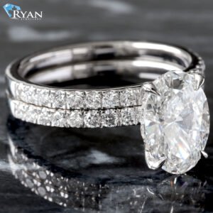 2.68ctw Bridal Set Oval Solitaire Hidden Halo Pave Shoulders with Matching Band