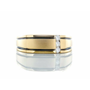 0.15ctw Three Vertical Channel Set Diamonds Brushed Finishing with Black Rhodium Grooved Accents 14k Gold