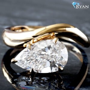 2.50ctw East West Pear Solitaire set on Curved High Polished Shoulders Ring