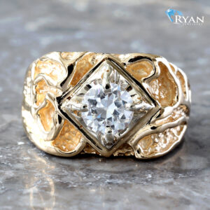 Cubic Zirconia Round Solitaire W/ Diamond Boarder Nugget Ring