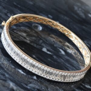 5.65ctw Three Row Baguette Center Round Sides Hinge Bangle