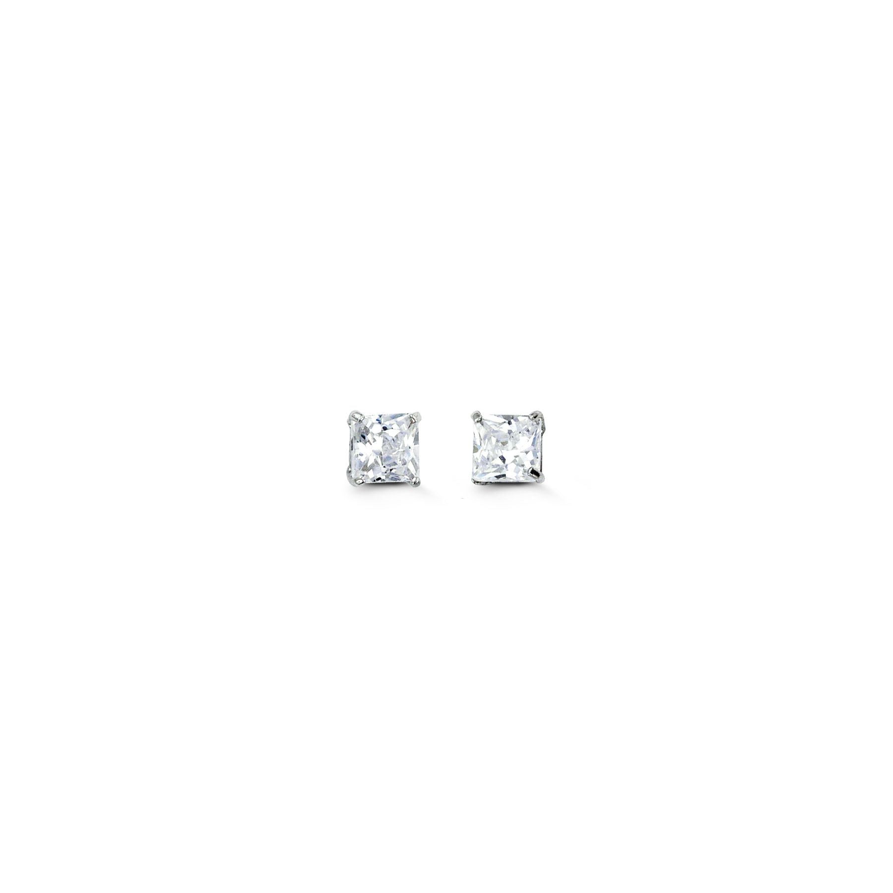 3mm Princess Cut Cubic Zirconia Stud Earrings in White Gold