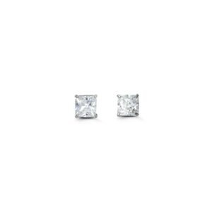 4mm Princess Cut Cubic Zirconia Stud Earrings in White Gold