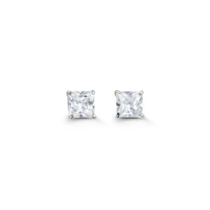 5mm Princess Cut Cubic Zirconia Stud Earrings in White Gold