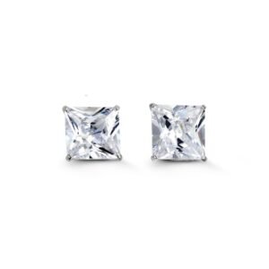8mm Princess Cut Cubic Zirconia Stud Earrings in White Gold