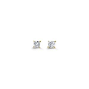 3mm Princess Cut Cubic Zirconia Stud Earrings in Yellow Gold