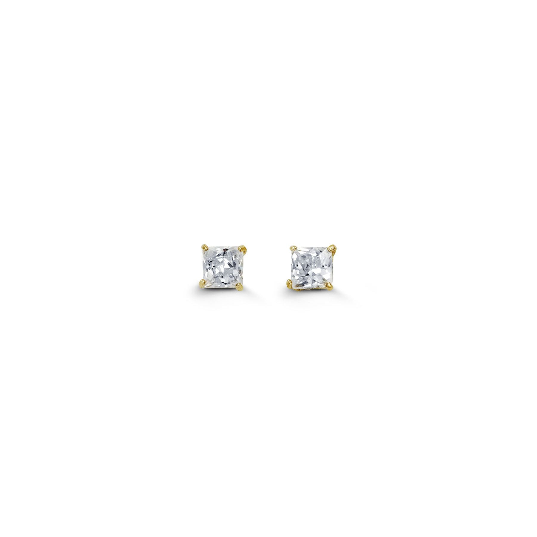 3mm Princess Cut Cubic Zirconia Stud Earrings in Yellow Gold
