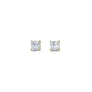 4mm Princess Cut Cubic Zirconia Stud Earrings in Yellow Gold