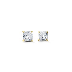5mm Princess Cut Cubic Zirconia Stud Earrings in Yellow Gold