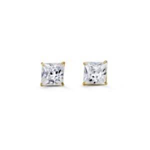 6mm Princess Cut Cubic Zirconia Stud Earrings in Yellow Gold