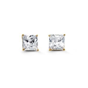 7mm Princess Cut Cubic Zirconia Stud Earrings in Yellow Gold