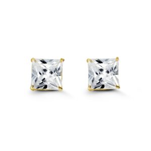 8mm Princess Cut Cubic Zirconia Stud Earrings in Yellow Gold