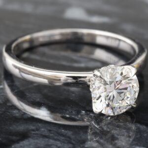 1.12ctw Round Solitaire with Hidden Halo and High Polished Flat Edge Shoulders Ring