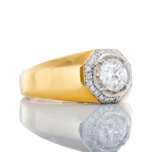 1.13ctw Lab Diamond Round Brilliant  Solitaire Center with Octagon Halo and High Polished Shoulders Ring