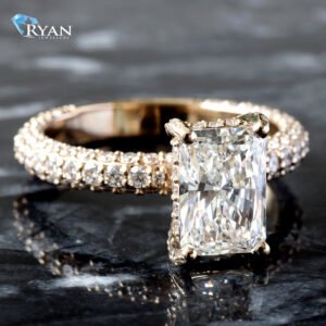 3.10ctw Radiant Solitaire with Hidden Halo and Underside Basket on Three Sided Shoulders Ring