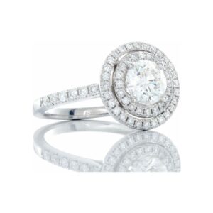 1.30ctw Round Solitaire Double Halo, Single Pave Shoulders 18k White Gold