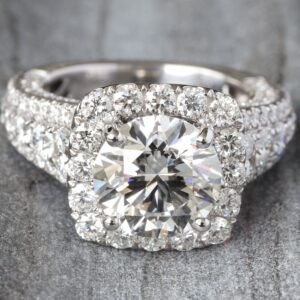 7.42ctw Round Brilliant Lab Solitaire Big Cushion Halo Three Row Pave Shoulders Graduated Size Diamonds