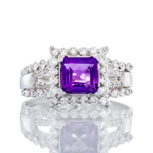 Princess Cut Amethyst & Diamond Ring