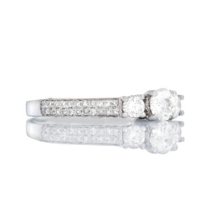 0.85CTW Natural Diamond Three Stone Double Row Micro Pave Shoulders